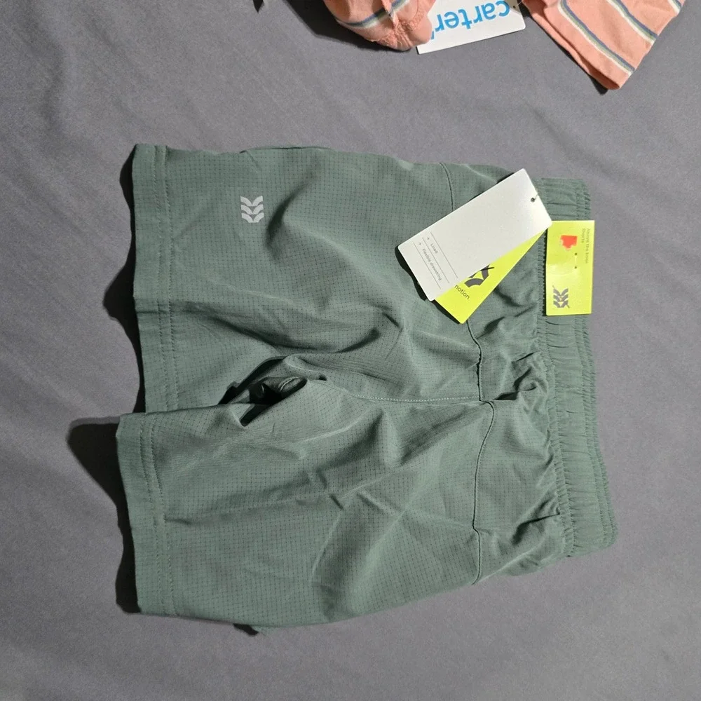 Carter's / All In Motion Polo Shorts Set Kids 4 Peach Green Striped NEW outfit
